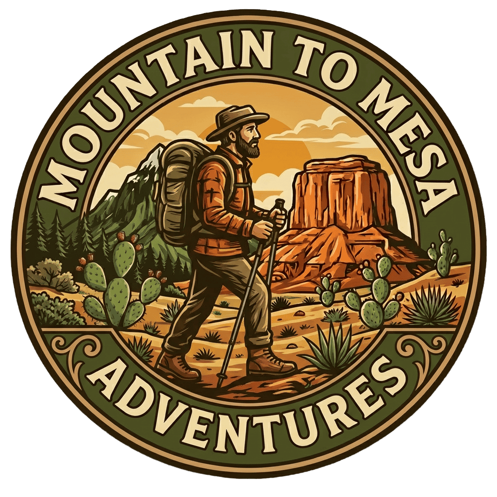 Hiker exploring desert landscape emblem